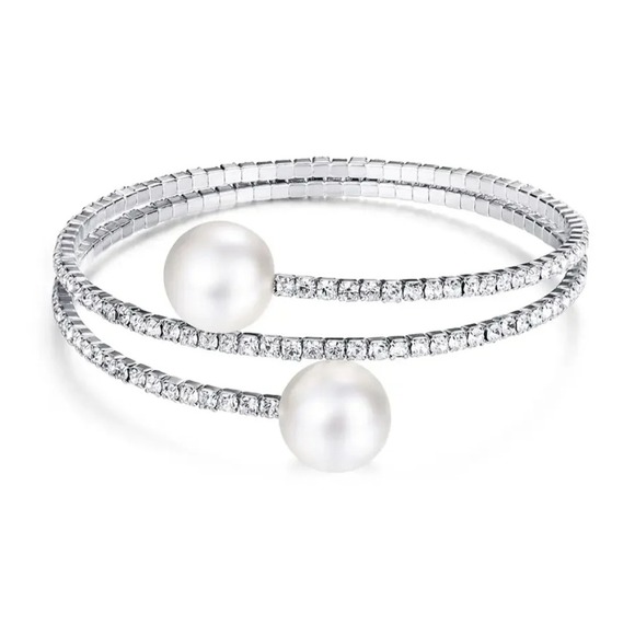Cara Ny Jewelry - Cara‎ NY Silver Tone Rhinestone Faux Pearl Coil Wrap Bypass Bracelet Womens